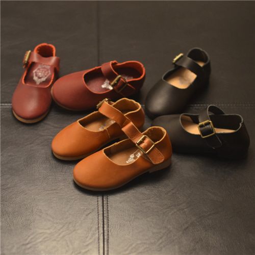 Chaussures enfants en cuir ronde pour printemps - semelle caoutchouc naturel Ref 984106
