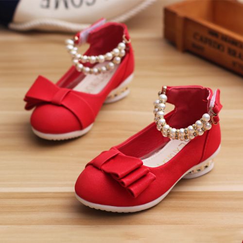 Chaussures enfants en PU ronde avec perles pour printemps - semelle caoutchouc naturel Ref 984120