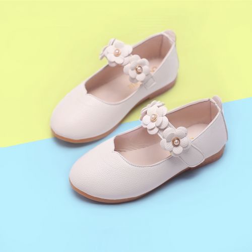 Chaussures enfants en cuir de vache fendu ronde avec perles pour printemps - Ref 984127