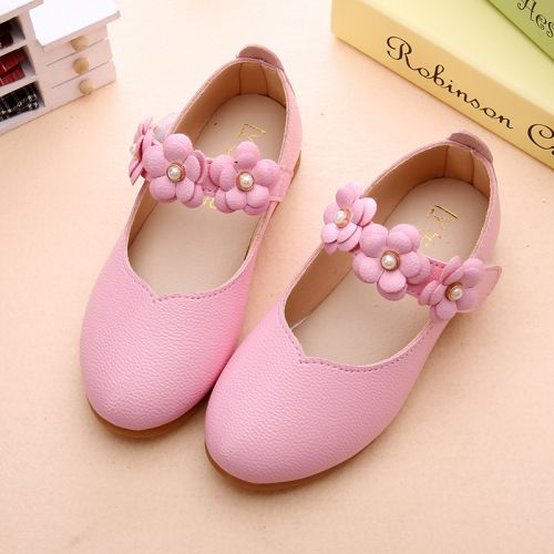 Chaussures enfants en cuir de vache fendu ronde brodé pour Toute saison - Ref 984155