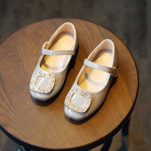 Chaussures enfants en PU ronde avec perles pour printemps - semelle caoutchouc Ref 984305