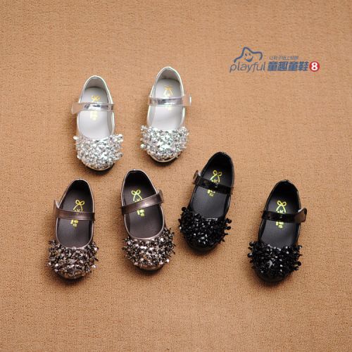 Chaussures enfants en PU ronde avec perles pour printemps - semelle caoutchouc Ref 984314