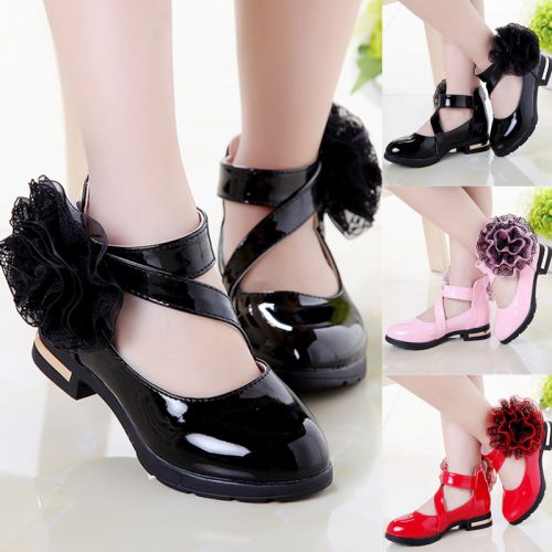 Chaussures enfants en PU ronde avec perles pour printemps - semelle caoutchouc Ref 984382