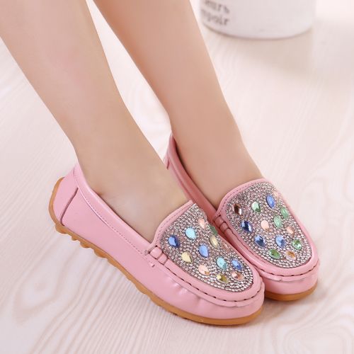Chaussures enfants en PU ronde avec perles pour printemps - Ref 984437