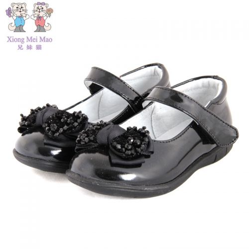 Chaussures enfants en cuir ronde avec perles pour printemps - semelle caoutchouc Ref 984475
