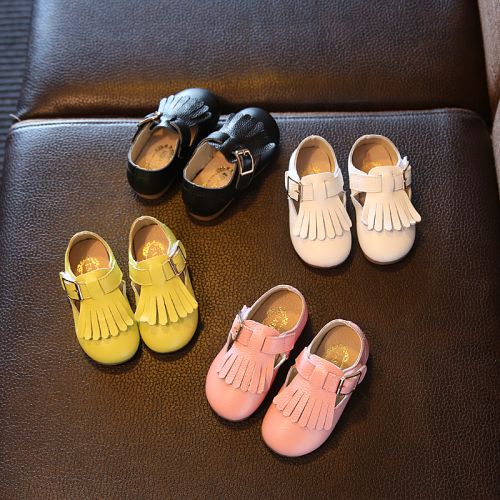 Chaussures enfants en cuir ronde houppe pour printemps - semelle caoutchouc antidérapant Ref 984506