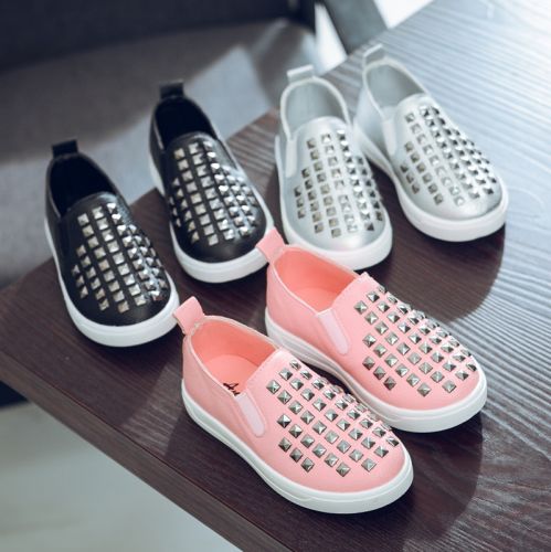 Chaussures enfants en PU ronde rivet pour printemps - semelle caoutchouc naturel Ref 984516