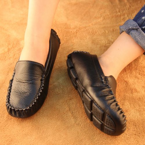 Chaussures enfants en cuir tête carrée coutures pour été - semelle caoutchouc Ref 984551