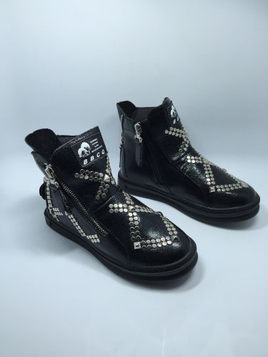 Chaussures hiver enfant en cuir tête carrée rivet pour - semelle caoutchouc antidérapant Ref 1043006