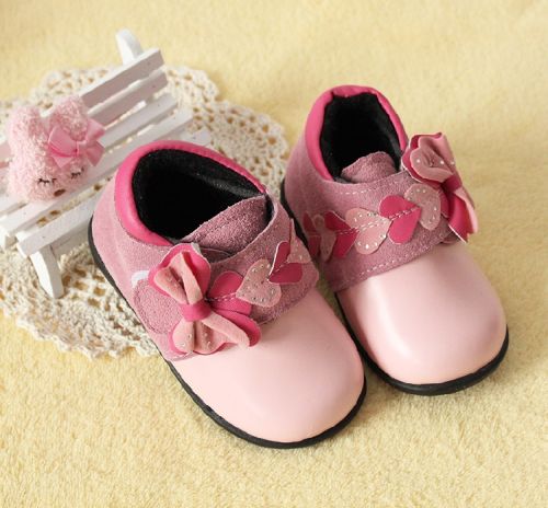 Chaussures hiver enfant en cuir de vache fendu ronde brodé pour - semelle caoutchouc antidérapant Ref 1043044
