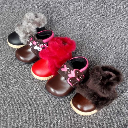 Chaussures hiver enfant en cuir de vache fendu ronde pour - semelle caoutchouc Ref 1043122
