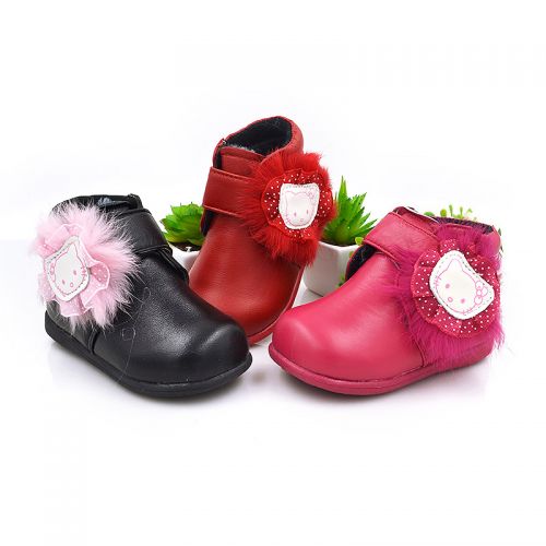 Chaussures hiver enfant en peau de mouton ronde coutures cuir pour - semelle caoutchouc Ref 1043485