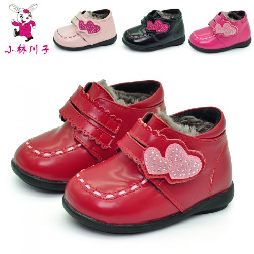 Chaussures hiver enfant en cuir de vache fendu ronde pour - semelle caoutchouc antidérapant Ref 104362