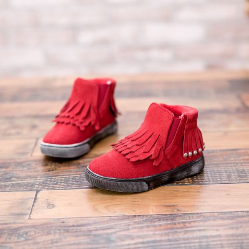 Chaussures hiver enfant en de vache, Nubuck, ronde houppe pour - semelle caoutchouc Ref 1043761