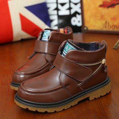 Chaussures hiver enfant en cuir de vache fendu ronde métal pour - Ref 1044086