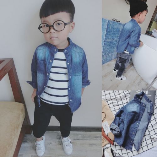 Chemise enfant XIAOTAIYANGBABY à manche longue en toile - Ref 2083214