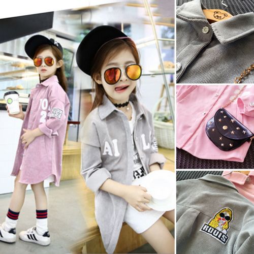 Chemise fille à manche longue en velours côtelé - Ref 2084657