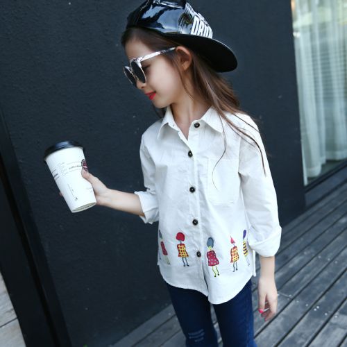 Chemise fille à manche longue en Toile de coton - Ref 2084750