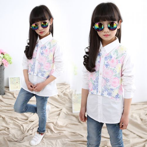 Chemise fille à manche longue en Toile de coton - Ref 2085222