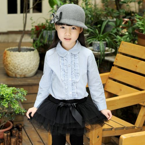 Chemise fille à manche longue en coton - Ref 2085306