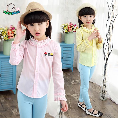 Chemise fille TUOX à manche longue en Toile de coton - Ref 2085662