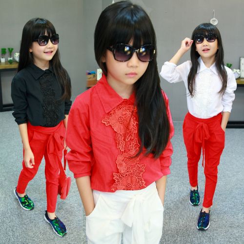 Chemise fille à manche longue en Toile de coton - Ref 2085971