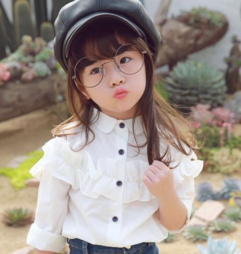 Chemise fille à manche longue en coton - Ref 2085986