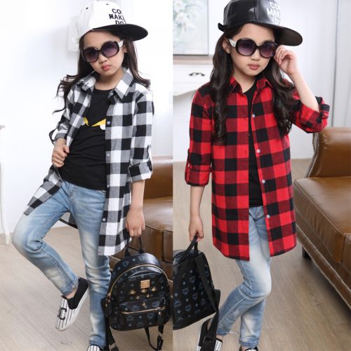 Chemise fille à manche longue en coton - Ref 2085990