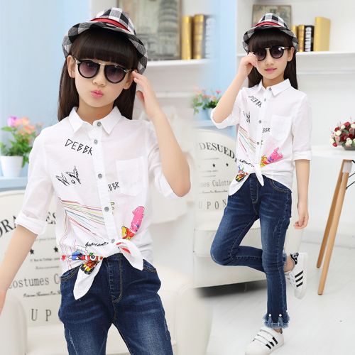 Chemise fille à manche longue en coton - Ref 2086135