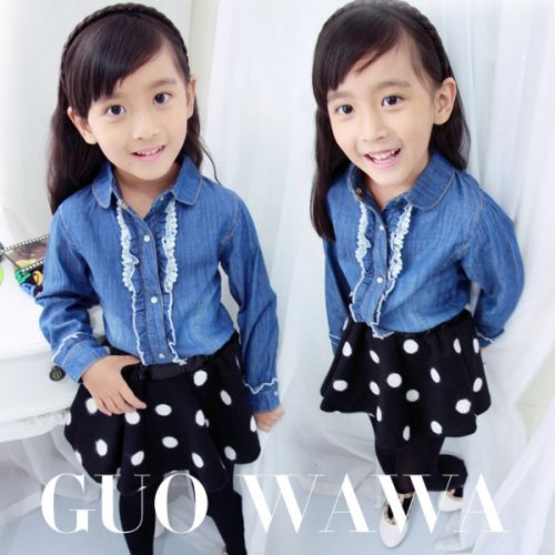 Chemise fille à manche longue en toile - Ref 2086627