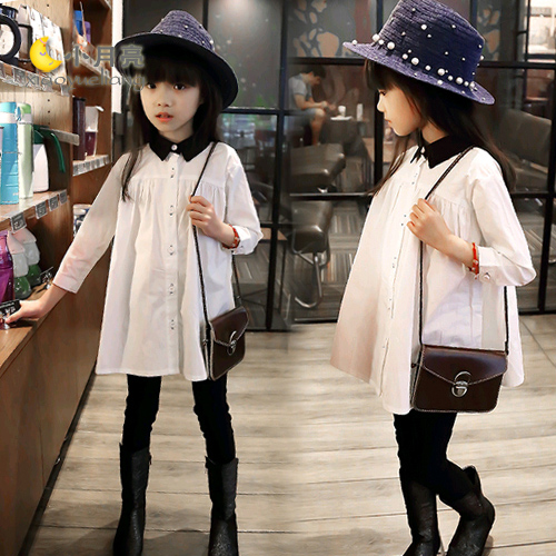 Chemise fille à manche longue en Toile de coton - Ref 2087409