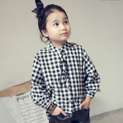 Chemise fille à manche longue en coton - Ref 2088635