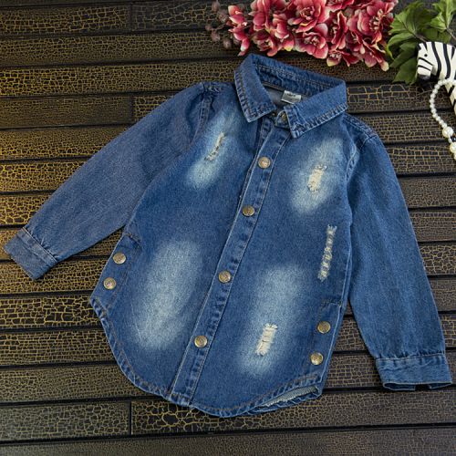 Chemise fille à manche longue en toile - Ref 2088776