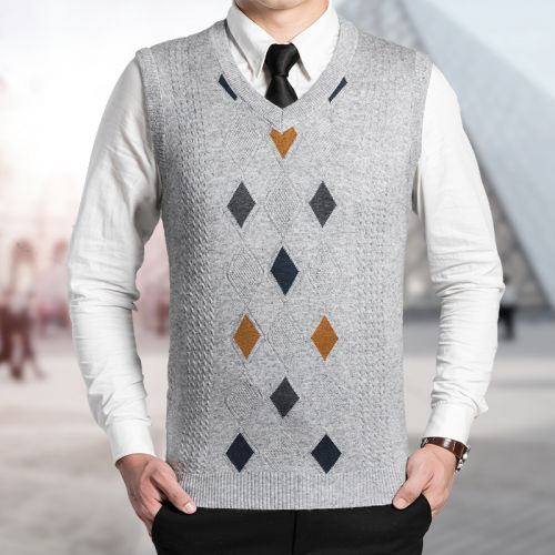 Débardeur homme Woolen gilet en laine pour automne - Ref 1584074