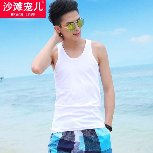 Débardeur homme maillot de corps BEACH LOVE en coton pour été - Ref 1596929