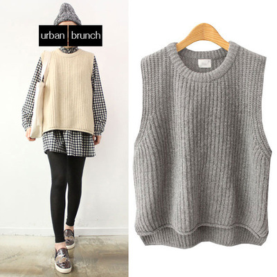 Débardeur sport femme Hiver nouvelle version ne de laine lâche pas pull à manches tricoté veste gilet court paragraphe femmes en