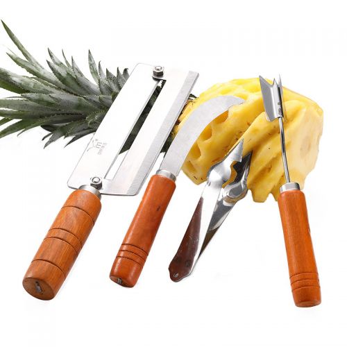 Gadget cuisine - couteau de canne ensemble 4 pièces ananas sertie manche en bois quatre morceaux classeur v 2 petite machette chargée fruits et légumes pince à il pour creuser paquets fichier forme plus oei
