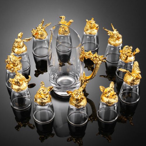 Gadget cuisine - coffret cadeau douze verres à vin doré cadeaux argent golden séparateur de silver 12 bagages twelve w