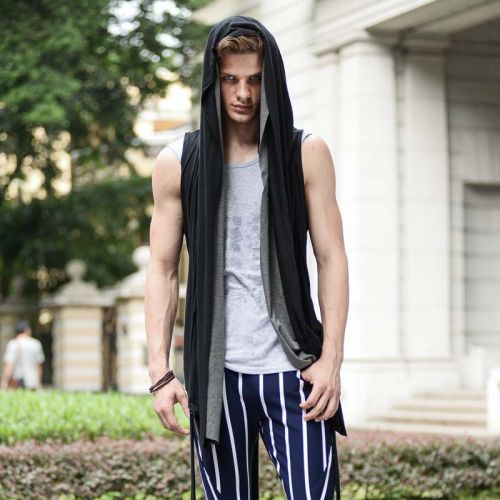  Gilet hiver sans manche homme cardigan à capuche en coton - Ref 608405