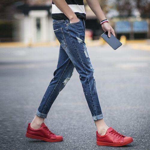 Jeans pour adolescent pieds Slim Coton, viscose rayonne de fibres polyester nouvelle automne - Ref 1460866