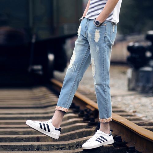 Jeans pour adolescent pieds Slim JEANS en coton été - Ref 1460957