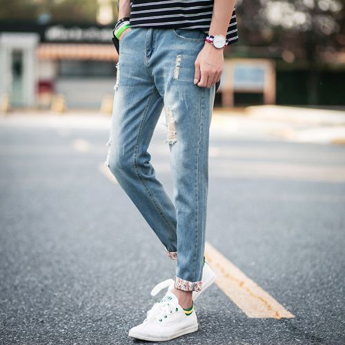 Jeans pour jeunesse pieds Slim en coton été - Ref 1460986
