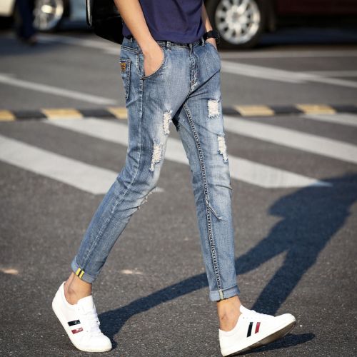 Jeans pour adolescent pieds Slim en coton été - Ref 1461002