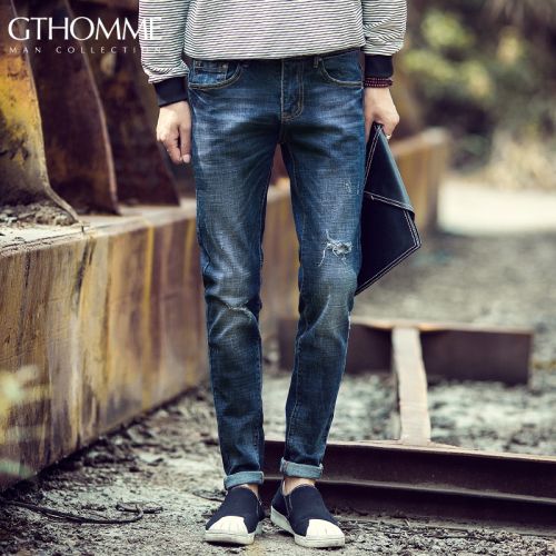 Jeans pour jeunesse pieds Slim GTHOMME de coton, polyéthylène téréphtalate PET polyuréthane élastique fibreux spandex Quatre saisons - Ref 1461175