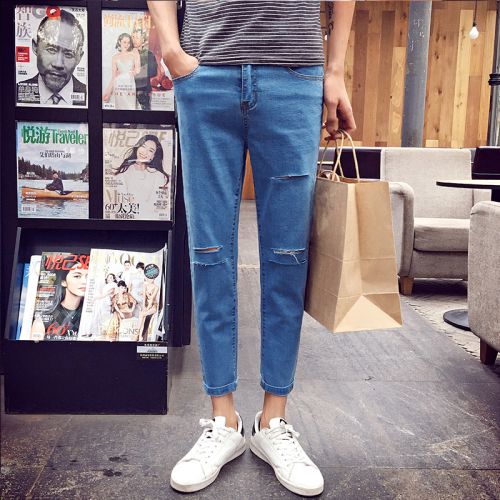 Jeans pour adolescent pieds Slim en coton été - Ref 1461226