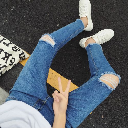Jeans pour adolescent pieds Slim en coton été - Ref 1461260