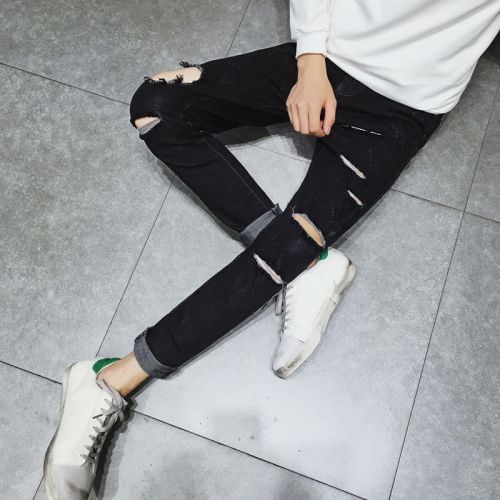 Jeans pour adolescent pieds Slim en coton été - Ref 1461268