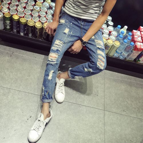 Jeans pour adolescent pieds Slim en coton été - Ref 1461279