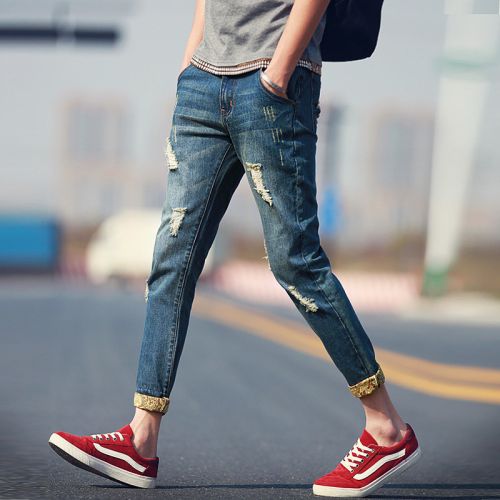 Jeans pour adolescent pieds Slim de coton, des fibres polyester à automne - Ref 1461413