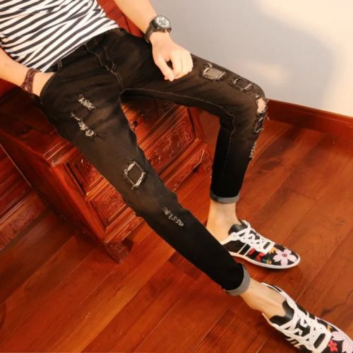 Jeans pour adolescent pieds Slim en coton été - Ref 1461426